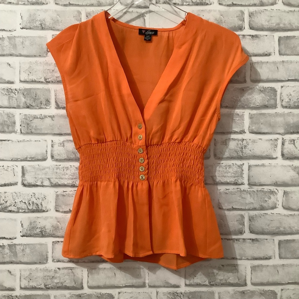 Guess Orange Smocked sleeveless summer Top. Size S/P (678)